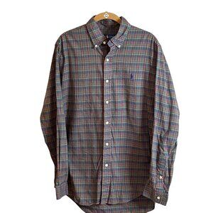 Ralph Lauren Mens Button Front Long Sleeve Shirt Red Green Plaid Size M